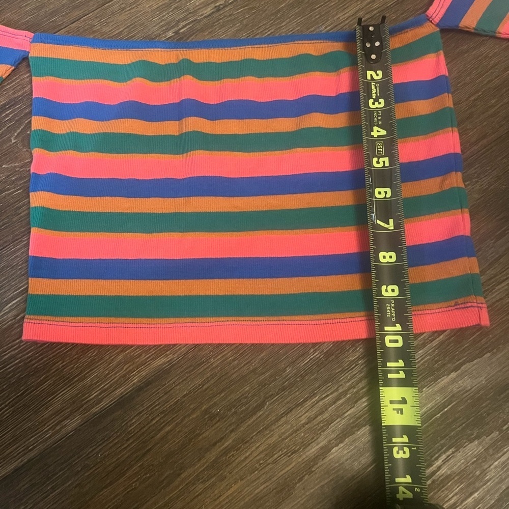 BP Women’s Bright Vacation Multi-Colored Striped Crop Top Size Medium - Picture 3 of 5
